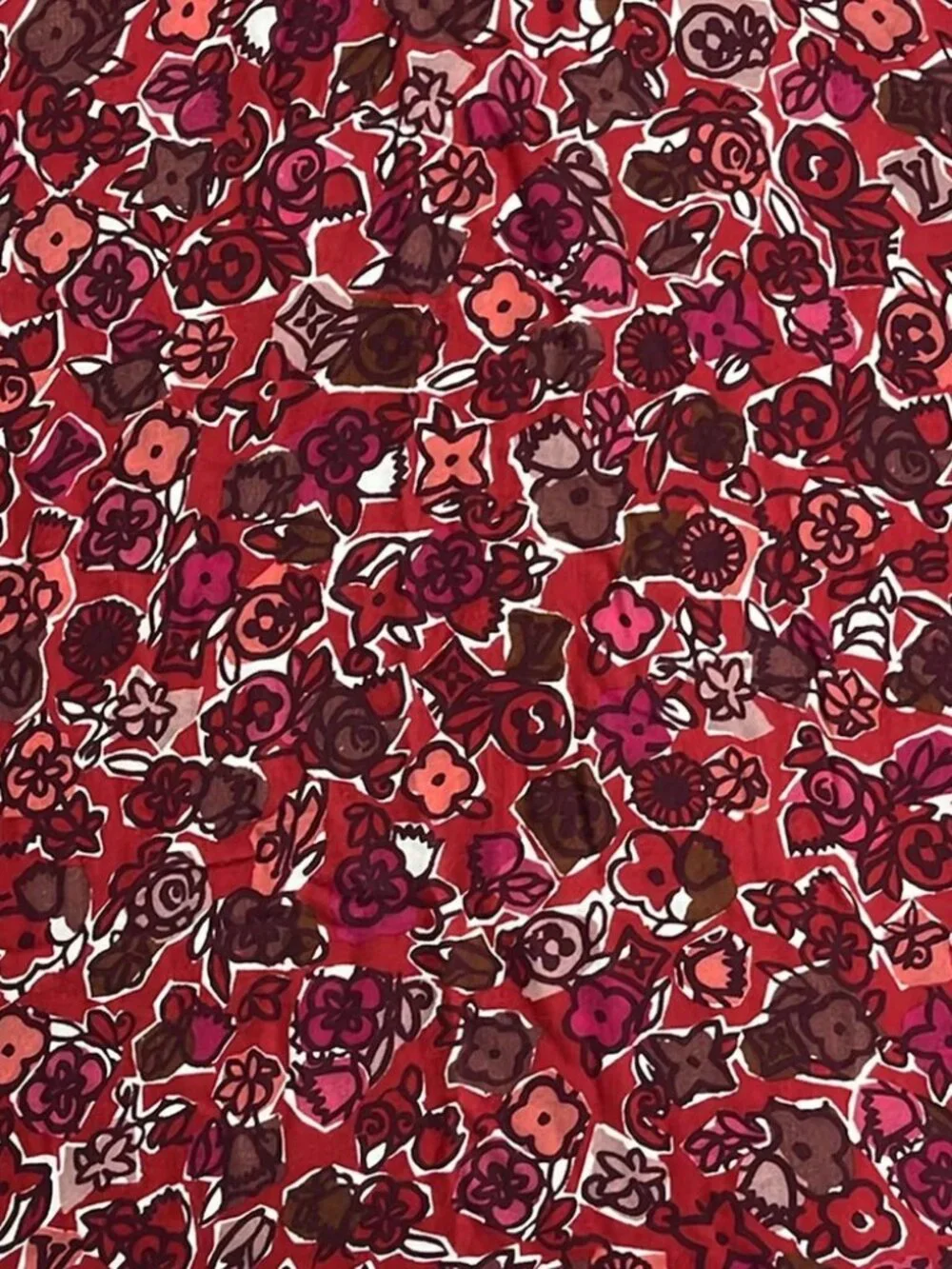 LOUIS VUITTON Bordeaux Pink Multi Unconfirmed Scarf Cashmere Silk